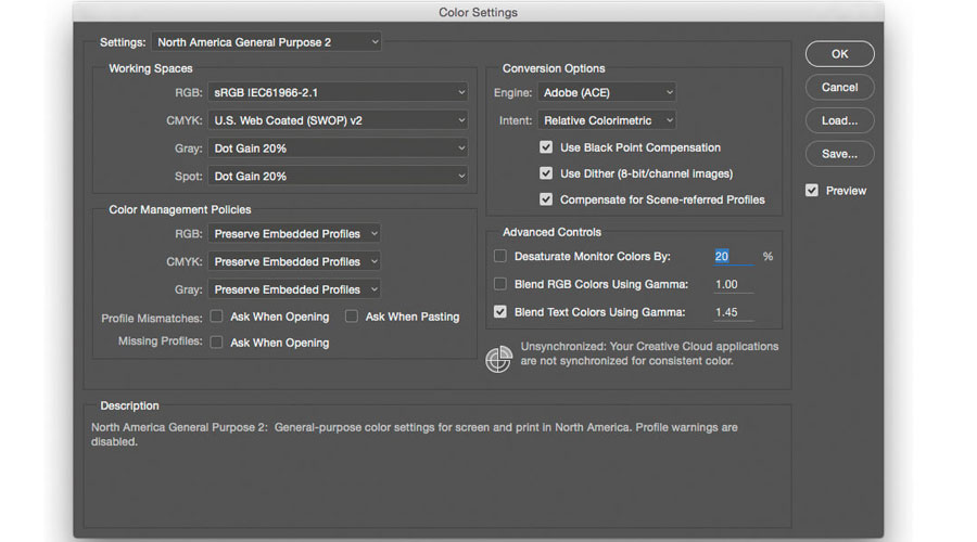 How to setup color preference in Adobe color settings BenQ UK