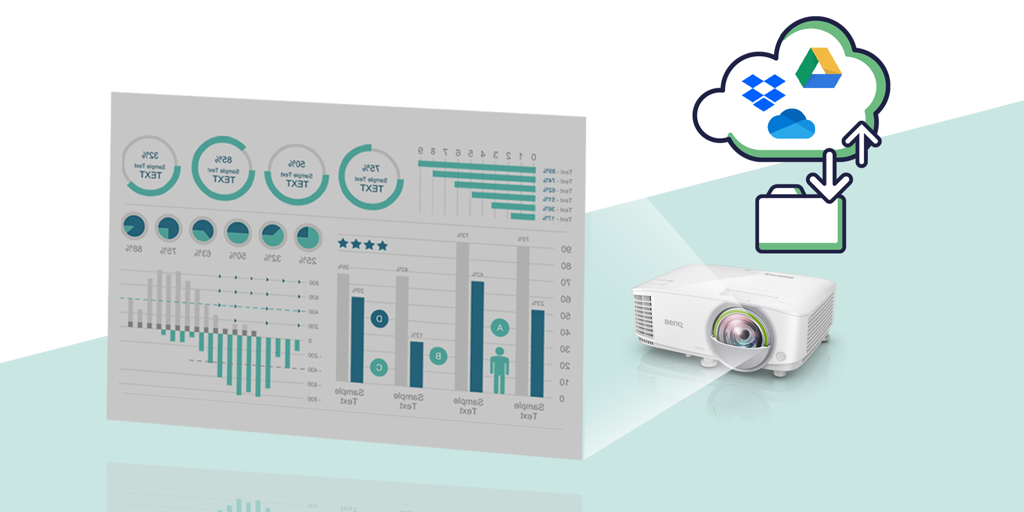 Le service cloud disponible sur le projecteur intelligent BenQ EX800ST pour les entreprises permet l'accès aux fichiers personnels sans ordinateur portable.