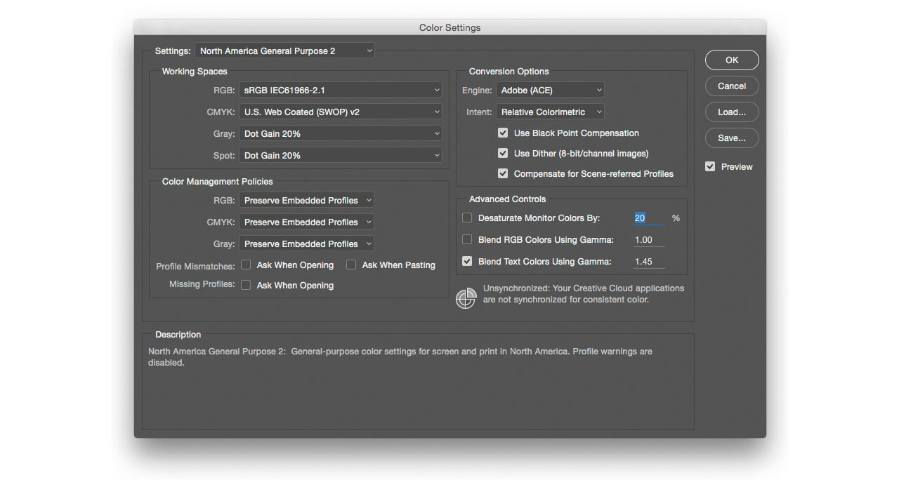 adobe photoshop color settings