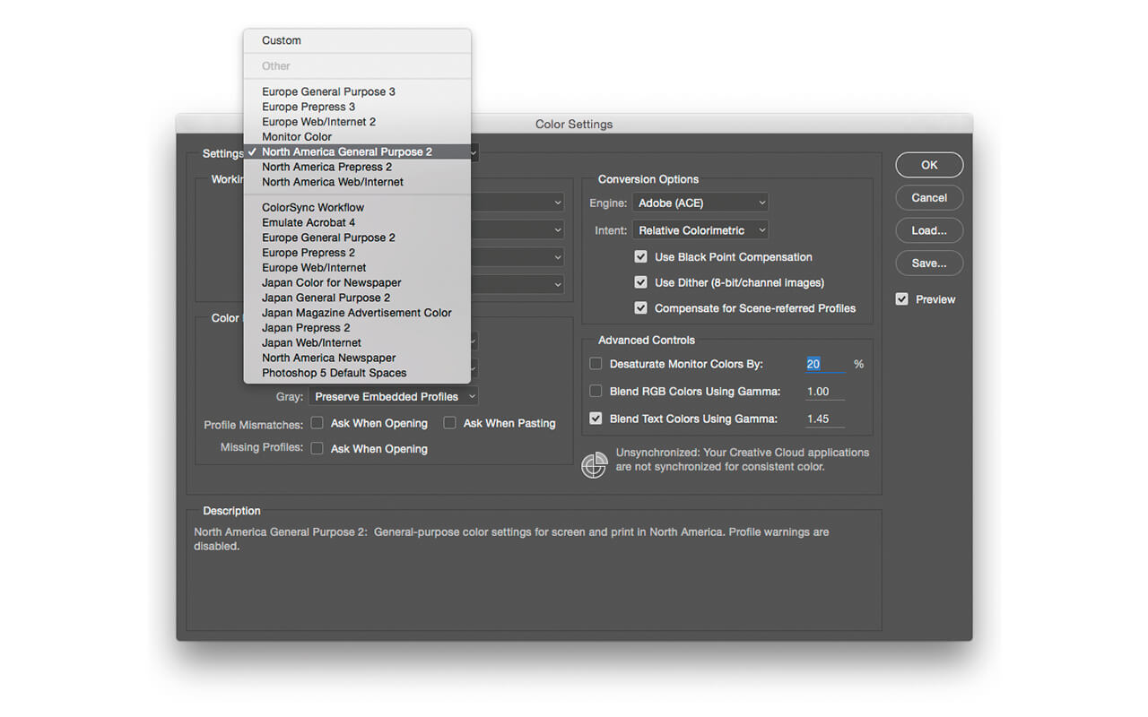 adobe photoshop color settings