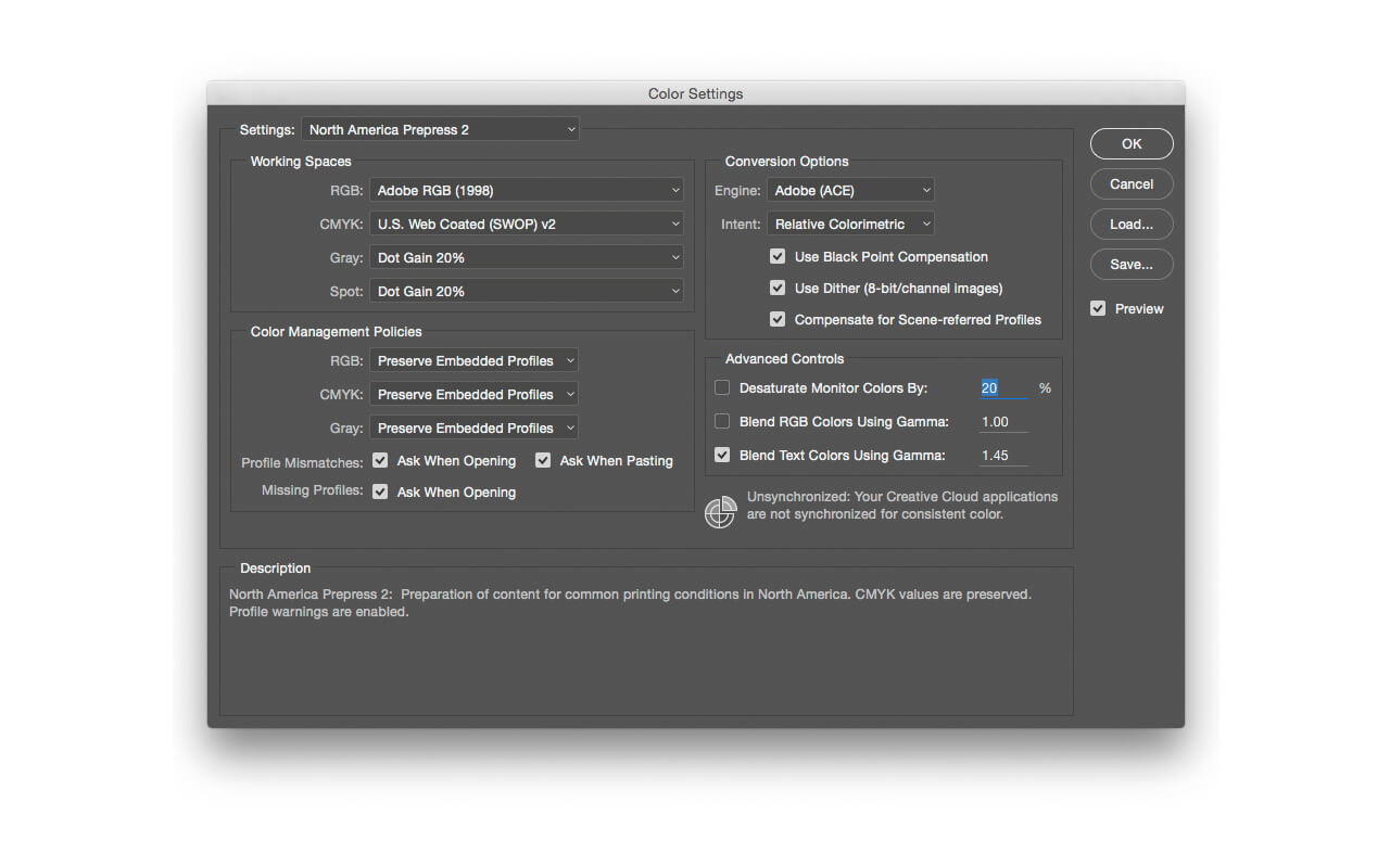 adobe photoshop color settings