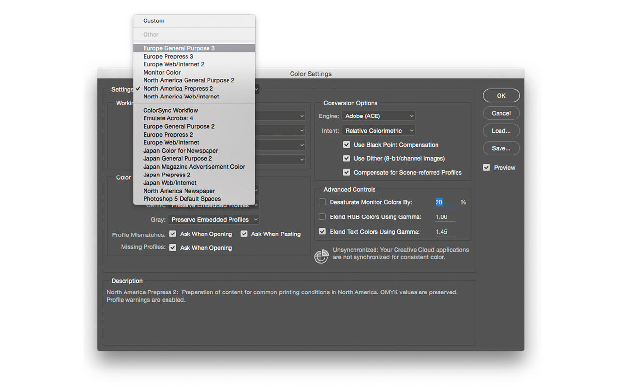 adobe photoshop color settings