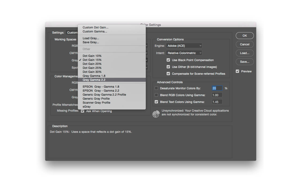 adobe photoshop color settings