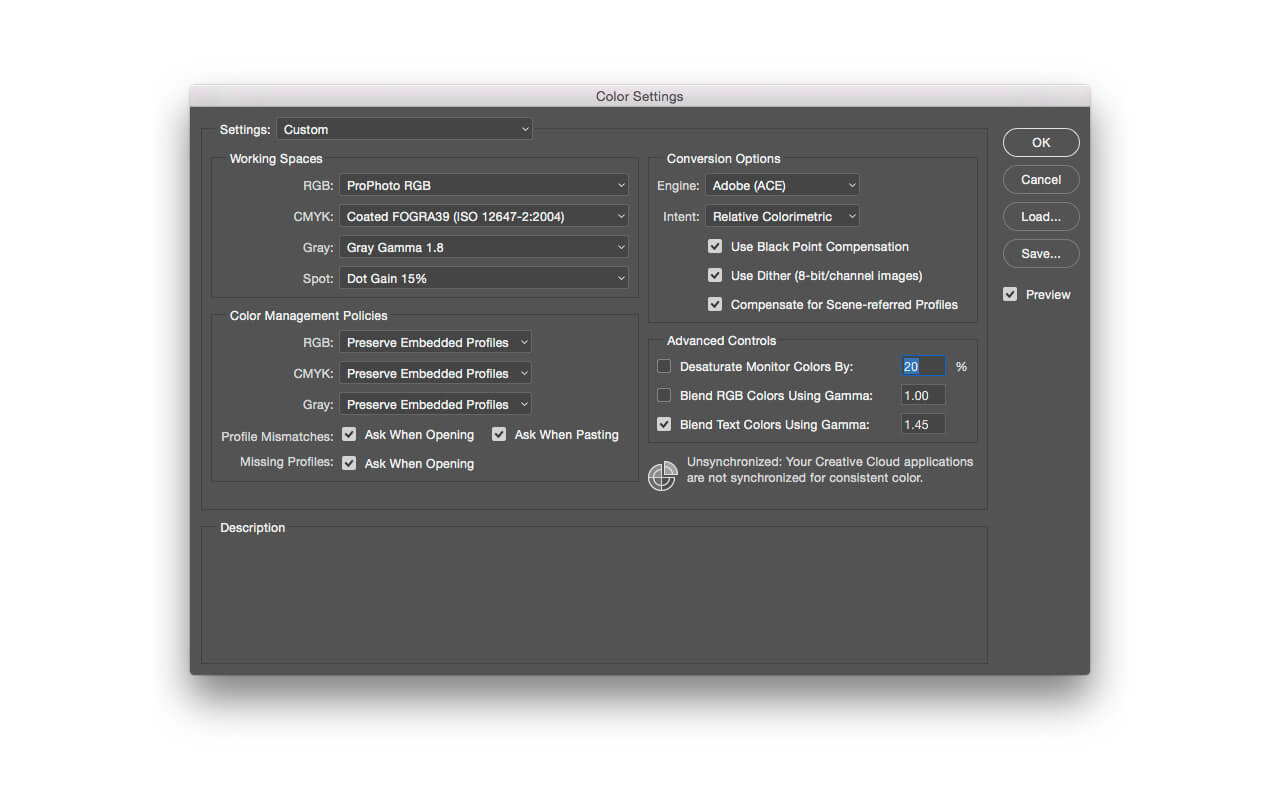adobe photoshop color settings
