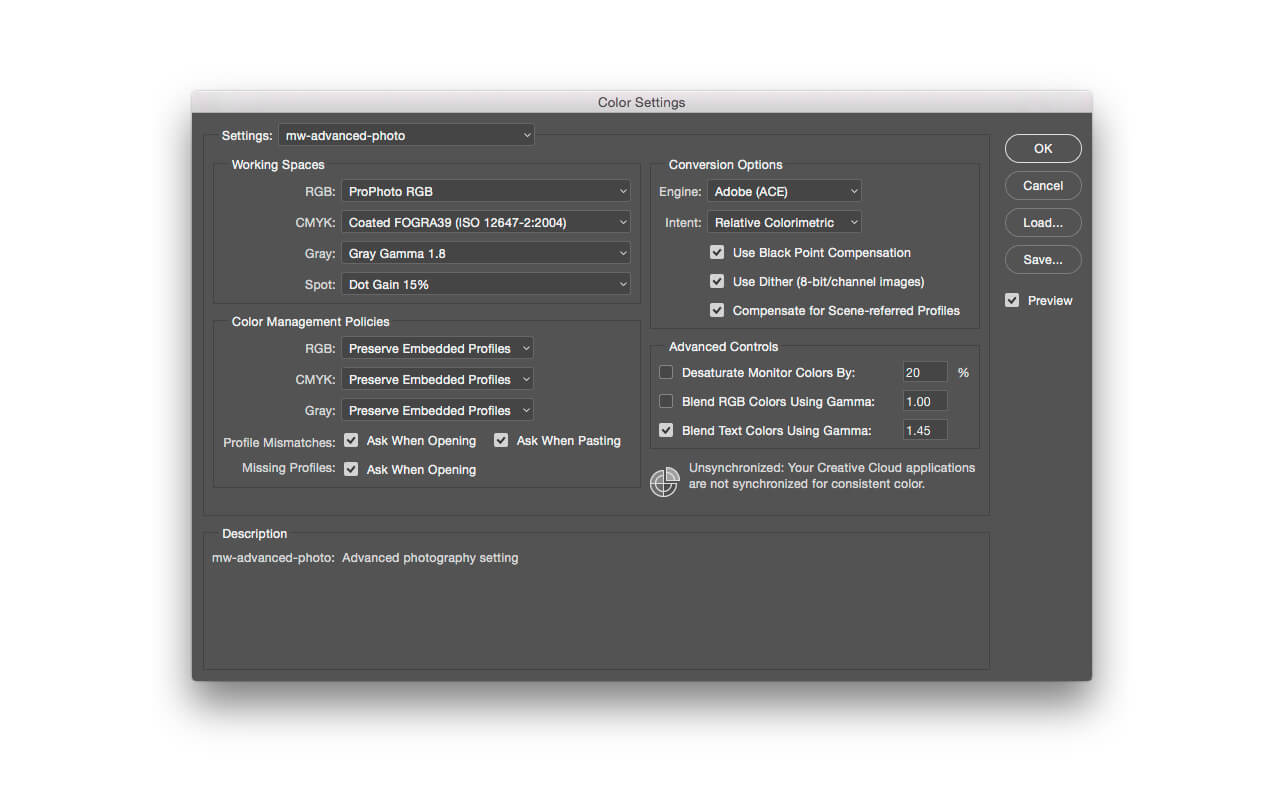 How To Setup Color Preference In Adobe Photoshop Color Settings