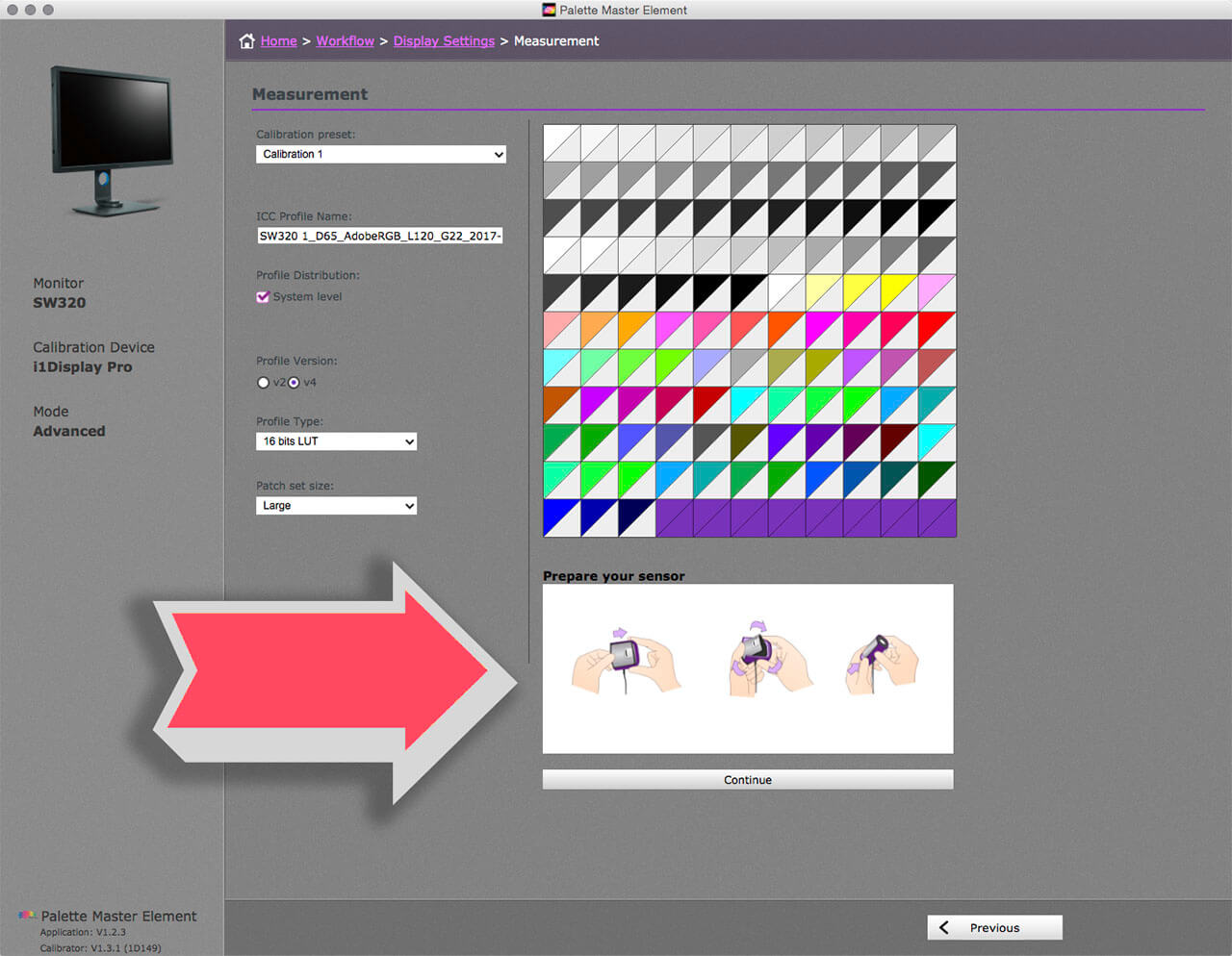 set up color calibration setting for