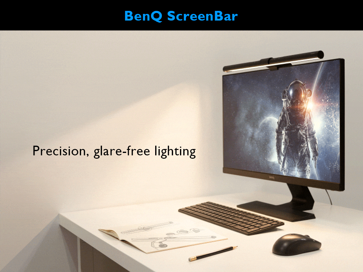 Screenbar Computer Monitor Light Led Clip Desk Lamp Dimmable Easy Set Up Takes Up Zero Space Hue Adjustable Eye Care Benq Canada