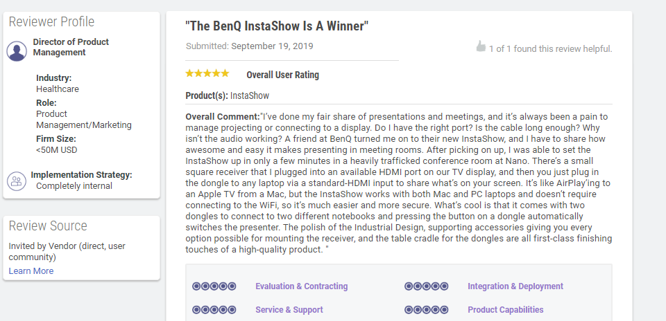 BenQ InstaShow review by Gartner