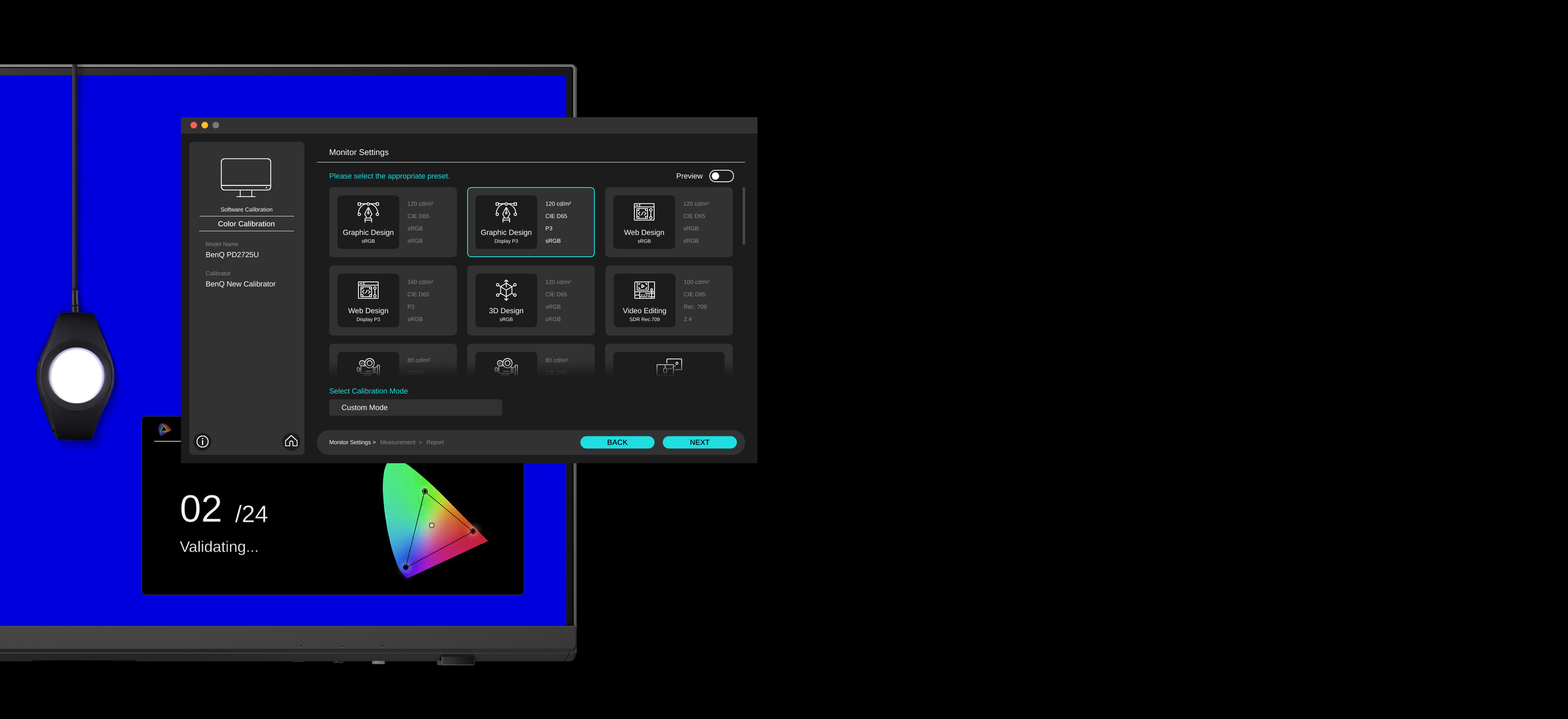 Follow the visual menus and clear prompts for software calibration
