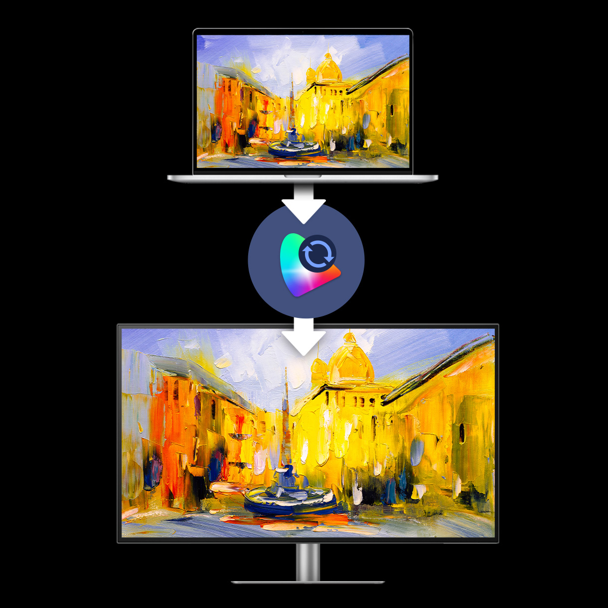 BenQ DesignVue Monitors with ICCsync allows an instant color mode adjustment. Control it through BenQ Display Pilot software or the monitor itself.