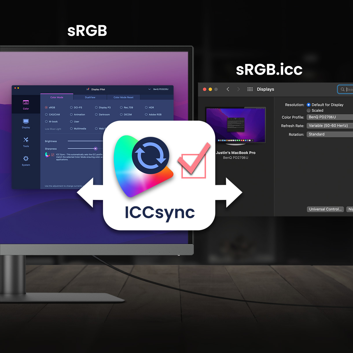 BenQ ICCsync not only directly installs pre-calibrated ICC profiles onto your Mac. Free from all exhausting settings, with BenQ Display Pilot, one step does all.