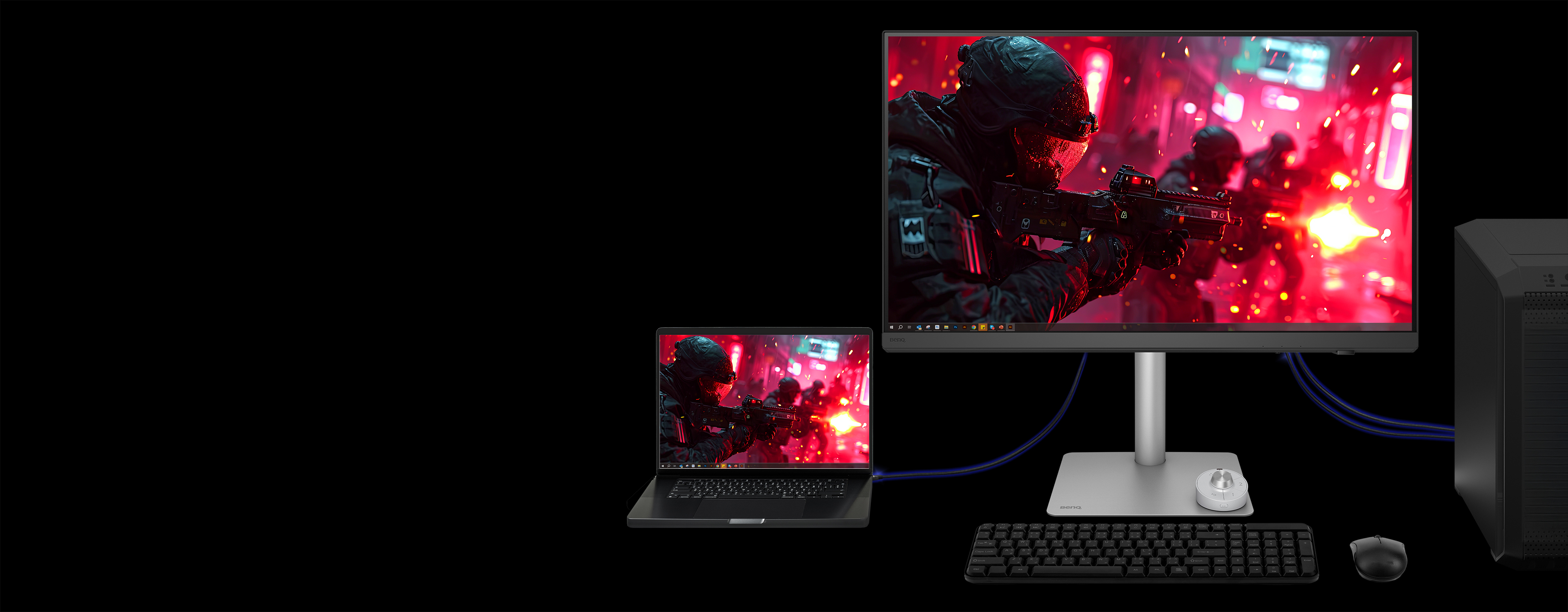 With built-in KVM (keyboard, video, mouse) switch functionality, the monitors allows users to control two systems from one keyboard and mouse set