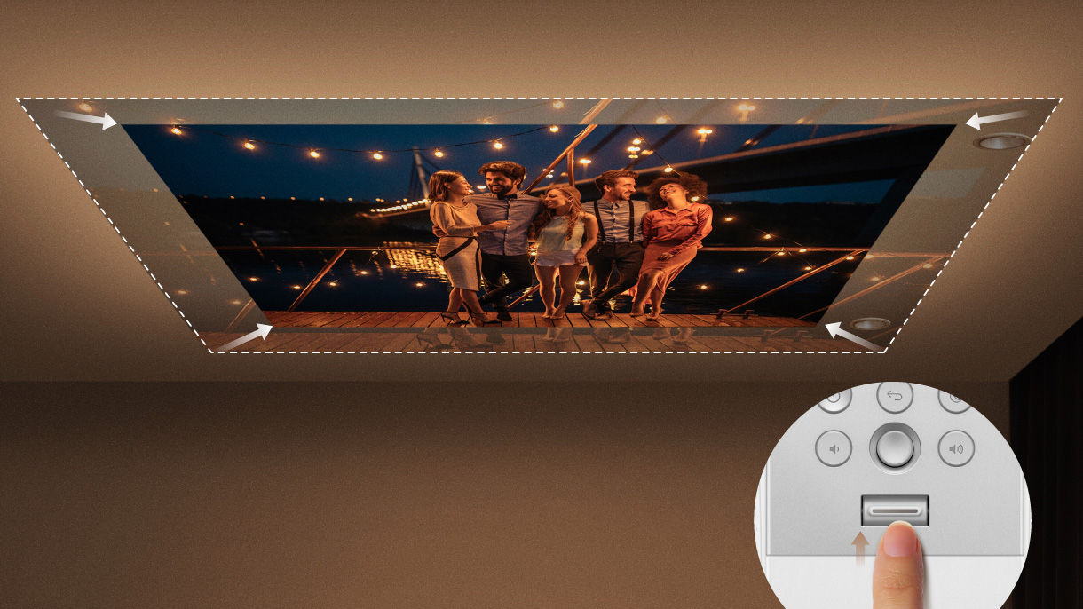 GV32 portable ceiling projector with digital zoom to easily resize the image