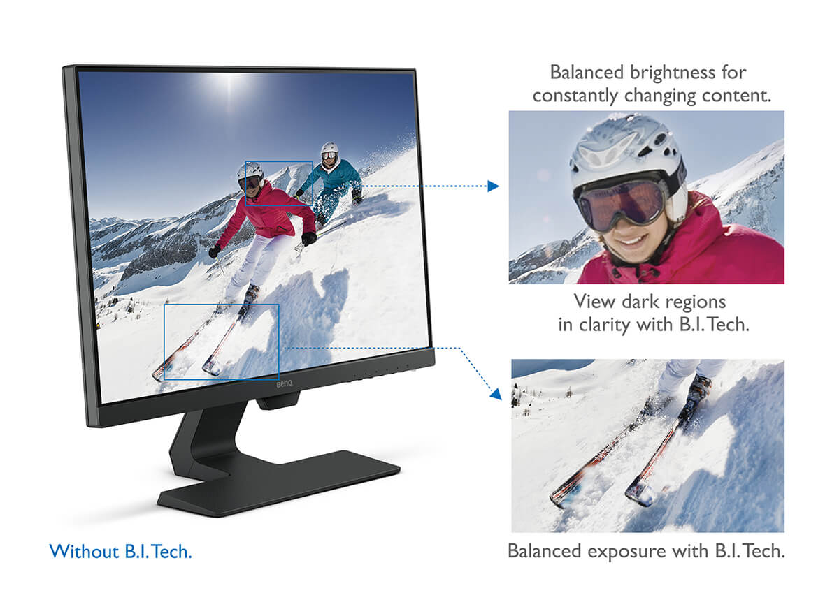 B.I. tech. detects content intensity to avoid overexposure of bright scenes while enhancing dark areas to maintain a clear visibility