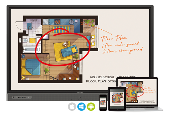 BenQ InstaShare supports two-way mirroring and touch Back on RP7502 smart education interactive board