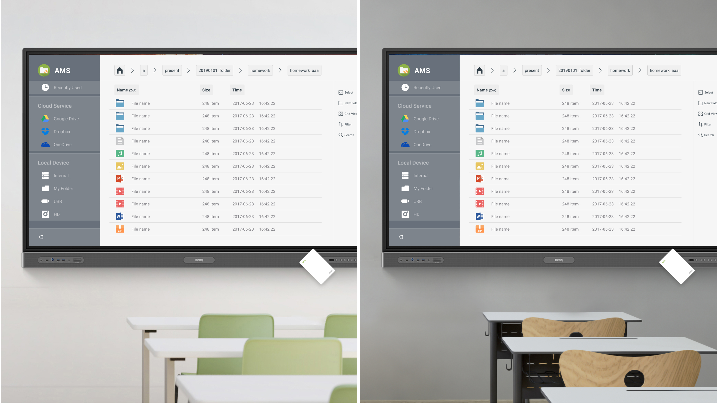 AMS Account Management System being used on two different BenQ Board interactive displays