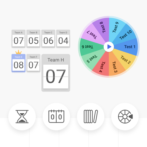 From the timer and scoreboard to the random draw and spinner, our built-in tools make lessons more engaging.