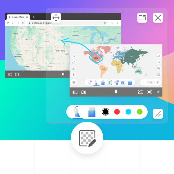 Annotate over split-screen and multi-window content for easy counting activities, art, and more.