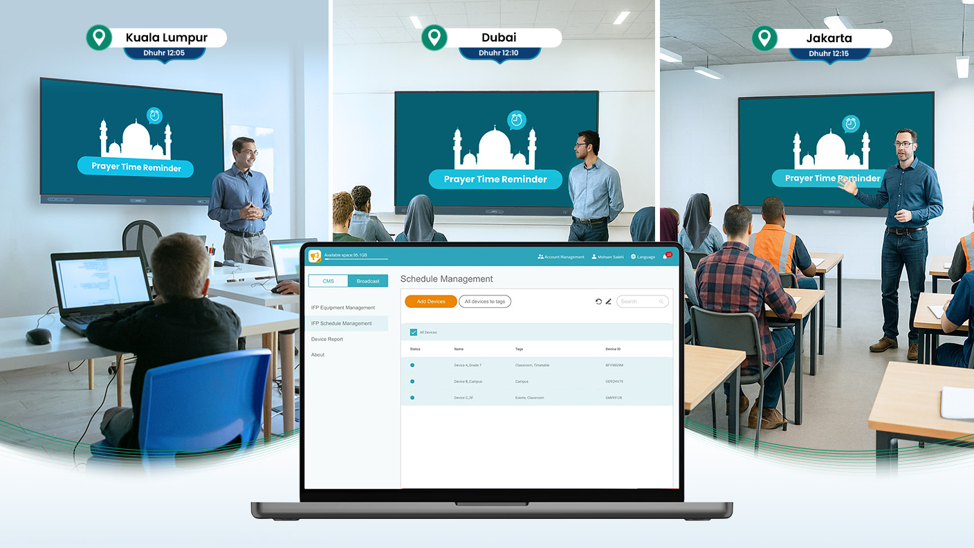 BenQ Boards display accurate local prayer times set through X-sign Broadcast